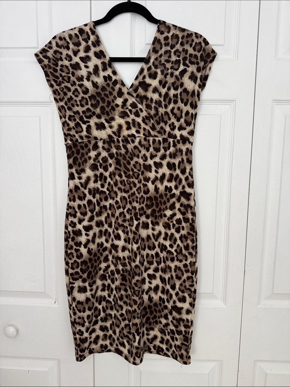 NAIN GIRL Leopard Brown Print V-Neck Midi Dress Miami Beach Boutique Size S